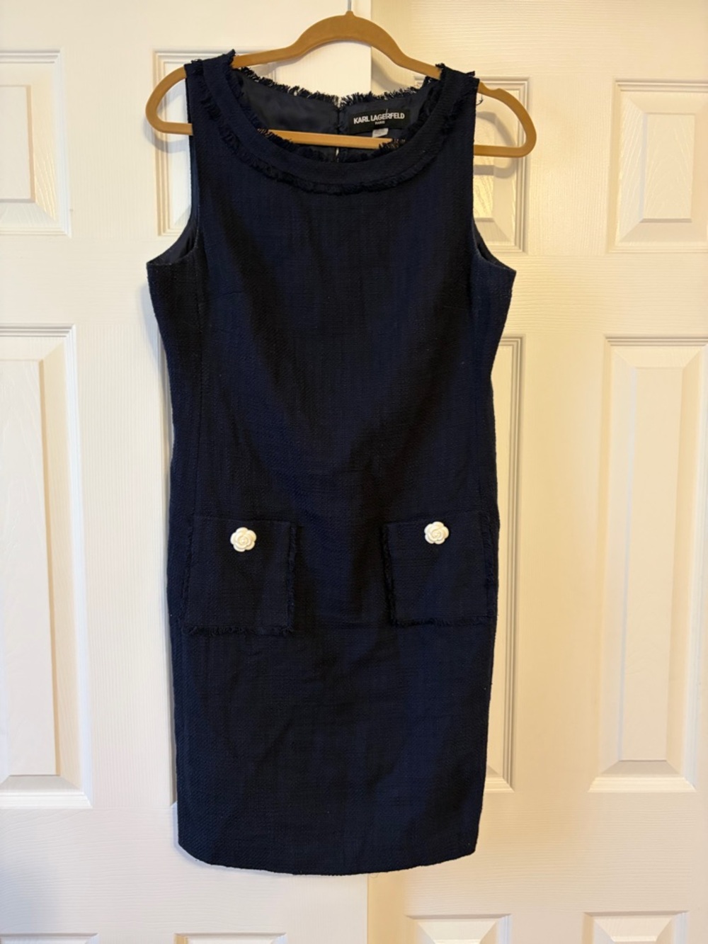 Karl Lagerfeld Navy Sleeveless Sheath Dress with Pocket Detail 10